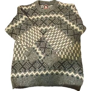 Green and Gray Crewneck Sweater with Geometric Patterns